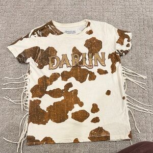 Darlin' Kids' Cow Print Fringe Tee